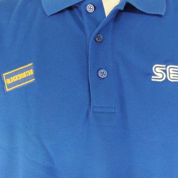 BLOCKBUSTER VIDEO Sega Video Game Vintage Employee Uniform Shirt Blue Size Small - Picture 9 of 14